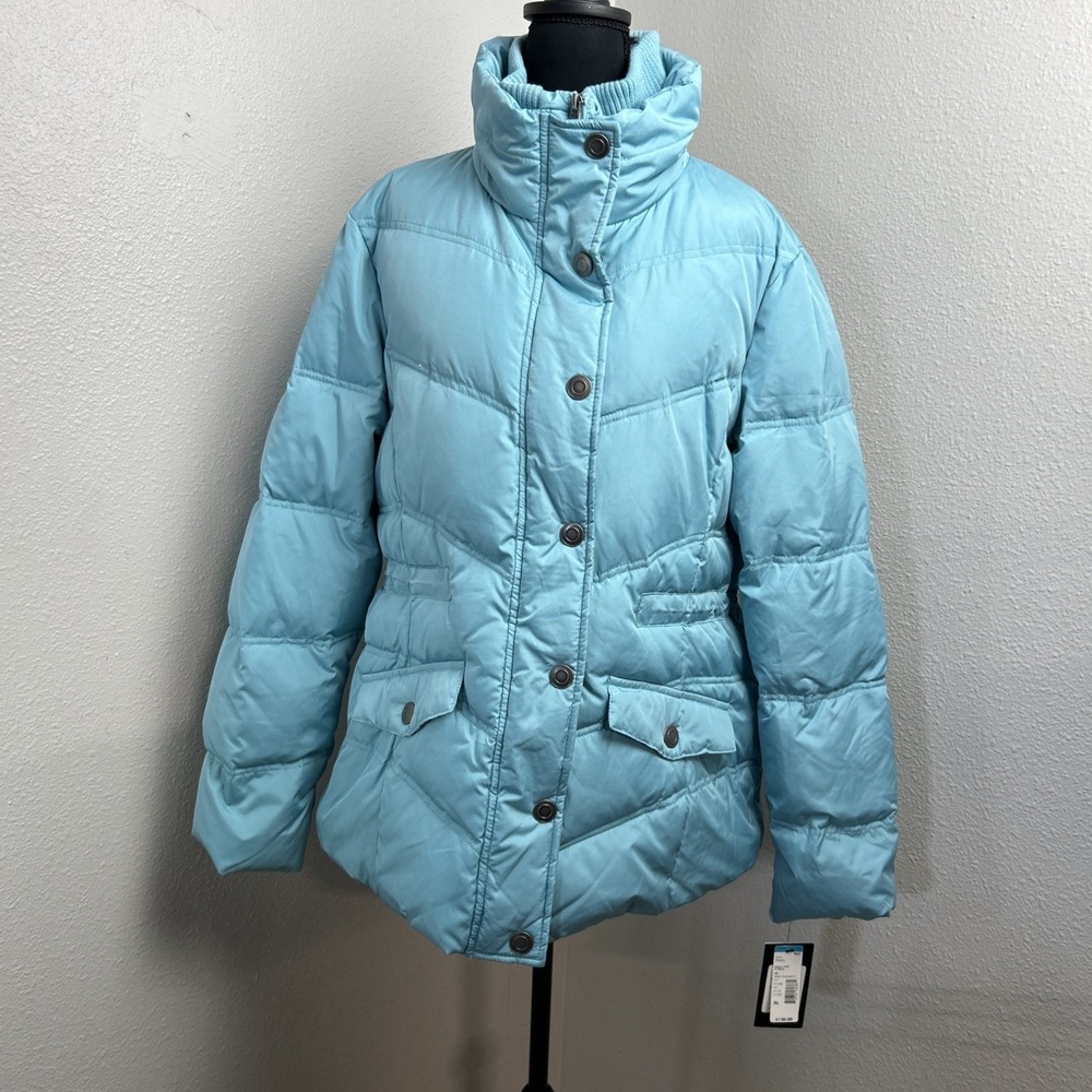 White Rivet‎ Puffer Jacket Women's XL Blue Down Filled Quilted Zip & Button